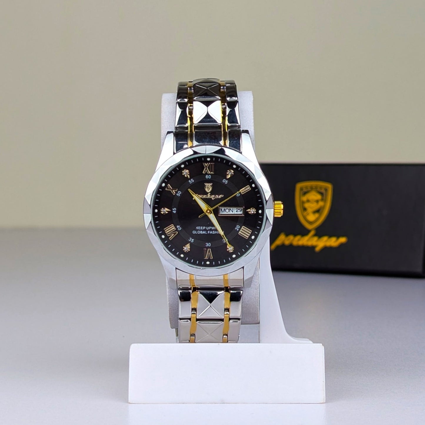 Poedagar Luxury Couple Watch Set – Silver & Gold Stainless Steel