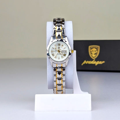 Poedagar Luxury Couple Watch Set – Silver & Gold Stainless Steel