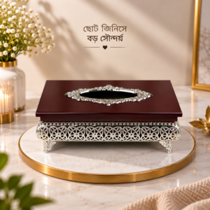 Wooden & Metal Design Tissue Box Golden design